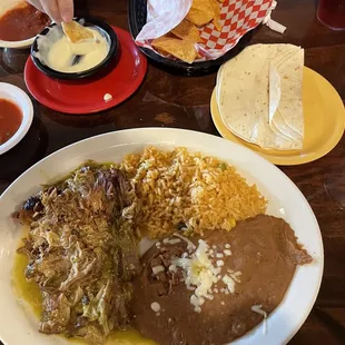 Pork Chile Verde with Beans and Rice