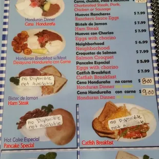 a menu for breakfast at a restaurant