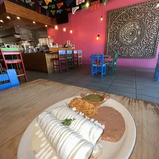 Chicken enchiladas with white queso