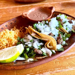 Street Tacos: Beef fajita &amp; Barbacoa w/onions and cilantro