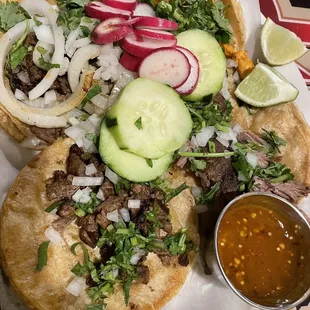 2 Steak, 1 chicken, 1 Al pastor tacos