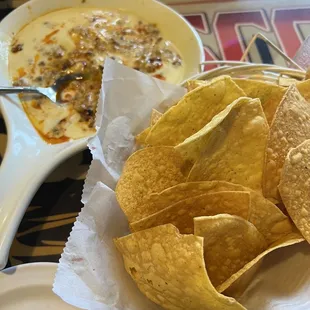 Choriqueso and piping hot chips!