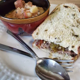 a sandwich and a bowl of soup