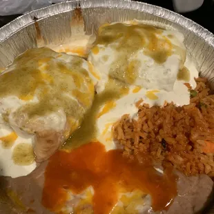 Pollo Fundido Combo Plate (smothered in cholula)