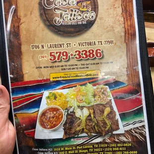 Menu, number and address