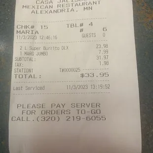 Receipt - was so good. This is definitely reasonable.  We ordered from the lunch menu.