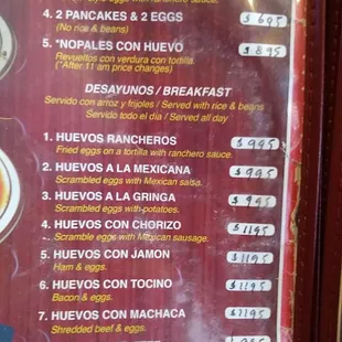 Menu Eggs/breakfast