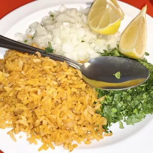 Albondigas Soup Sides of Rice, Cilantro, Onions &amp; Lemon