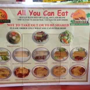 Other side of the all you can eat menu