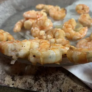 Shrimp from my fajitas mixtas. All dirty.