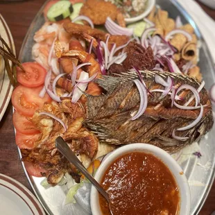 a large platter of food on a table