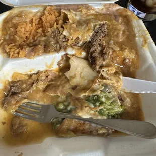 55. Enchilada de Carne and Chile Relleno Combo Plate