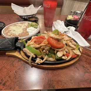 Chicken fajitas with side of only beans