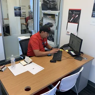 Salesman Billy G. hard at work.