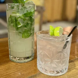 Mock-tail Mojito and a classic Gin &amp; Tonic