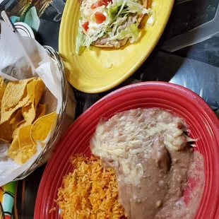 Bean tostadas w/rice and beans