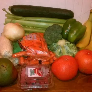 $10.99 worth of fruits and veggies, I shit you not...