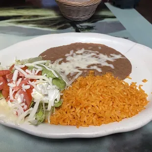 Mexican Rice and Beans with Salad. Was probably the best plate of our meal.