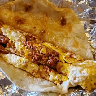 Chorizo and eggs taco