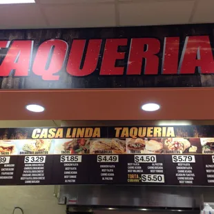 Their menu...try the beef fajita taco on corn and for breakfast try their beef fajita egg cheese on flour!  Both are my fav!!!