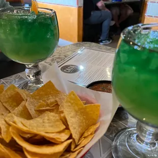 Chips and green margaritas for St. Paddy&apos;s day!