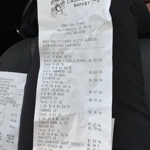 the receipt for the restaurant