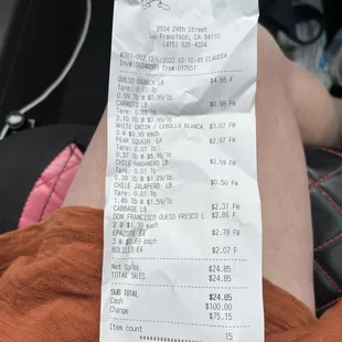 the receipt for the restaurant