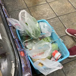 a basket full of groceries
