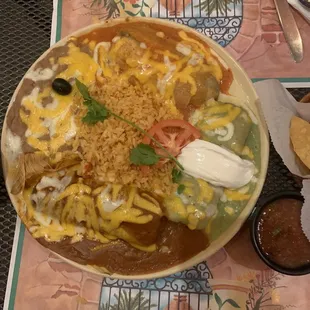 Combination - chili relleno, beef burrito, and pork tamale