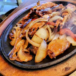 Beef and chicken fajitas