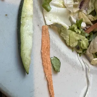 Dried up carrot and cucumber(?) in the dried up salad