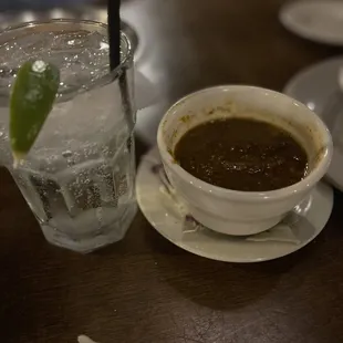 Club soda and vodka with some HOT Serrano and habanero hot sauce