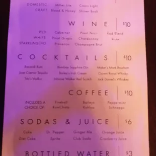 Reid Cabaret menu during Nat &amp; Natalie (Dec. 2022)