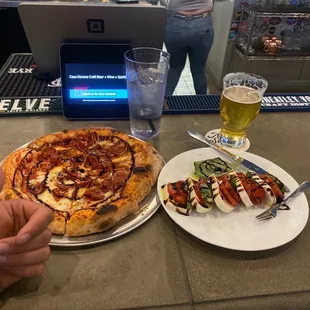 biohazard pizza and Caprese salad!