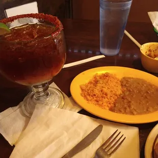 Micheladas and rice and beans