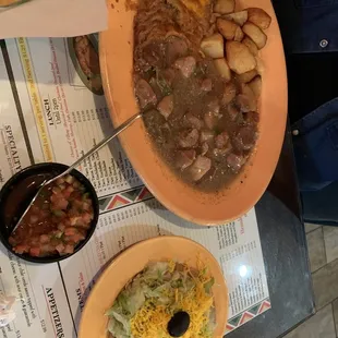 Chili Chile Verde with Eggs Plate