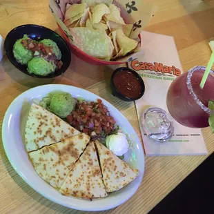 Delicious quesadilla and margarita! Fresh guac