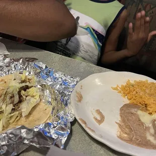 Kids taco with Mexican Rice and beans