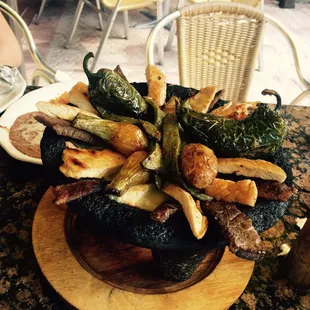 Excellent molcajete w/ grilled peppers, cactus and ranchero.