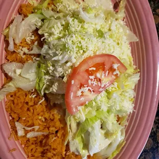 Pork Burrito with rice and salad