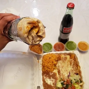 Steak burrito and steak enchiladas plate