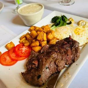 Steak &amp; Eggs ($15) ~ Loved everything on this dish. My medium rare steak was cooked just right ~
