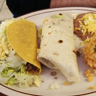 Ground beef taco and bean and beef burrito lunch special