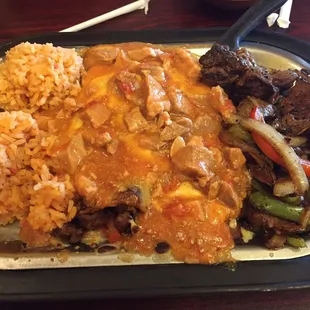 The steak fajita enchiladas with mild sauce on top is amazing.