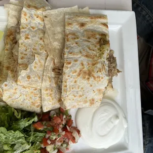 Quesadilla with cheese and shredded pork