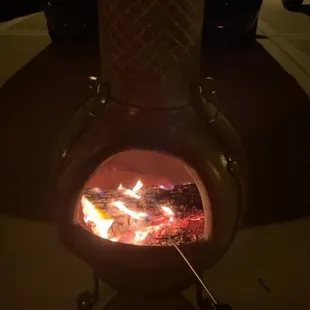 Our first little fire in the Chiminea.