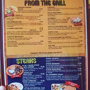 the menu for the restaurant