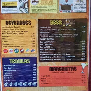 menu and prices