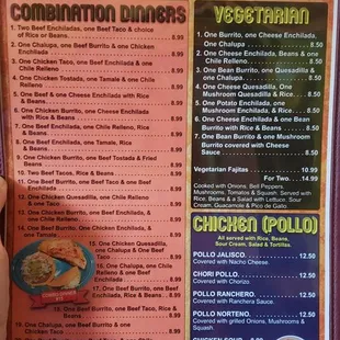 the menu of the restaurant