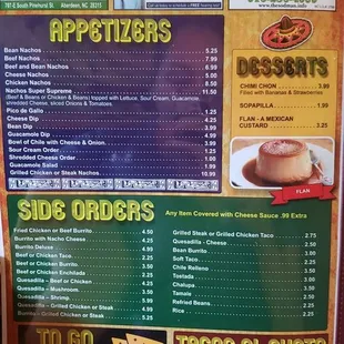 menu and prices